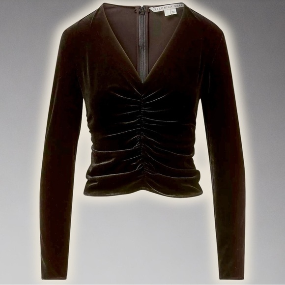 Veronica Beard Tops - NWT Veronica Beard Black ‘Pelona’ Velvet Ruched Long Sleeve Top Size 2